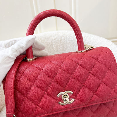 Chanel Small 24cm Coco Handle Flap in 22P Lipstick Red Caviar and LGHW