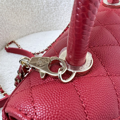 Chanel Small 24cm Coco Handle Flap in 22P Lipstick Red Caviar and LGHW