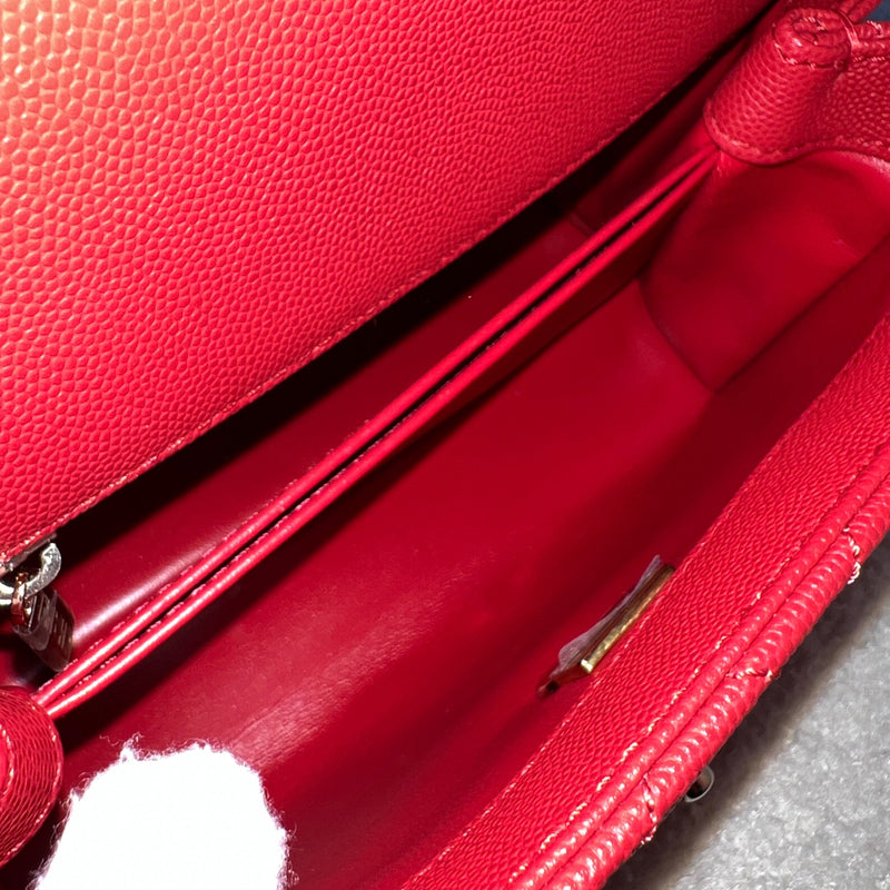 Chanel Small 24cm Coco Handle Flap in 22P Lipstick Red Caviar and LGHW