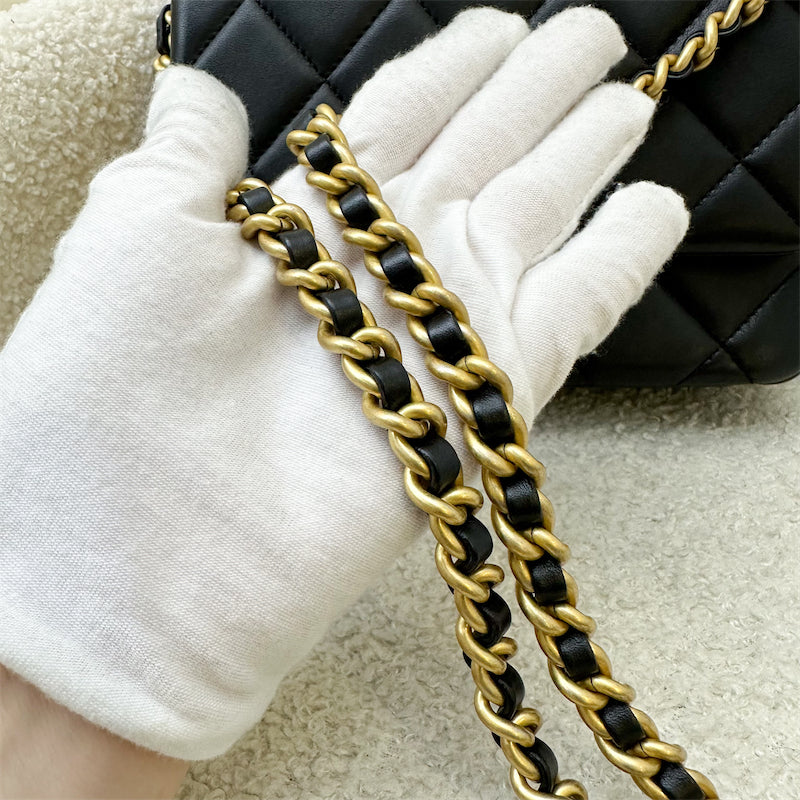 Chanel 21B Mini Flap Bag with Chain Top Handle in Black Lambskin and AGHW