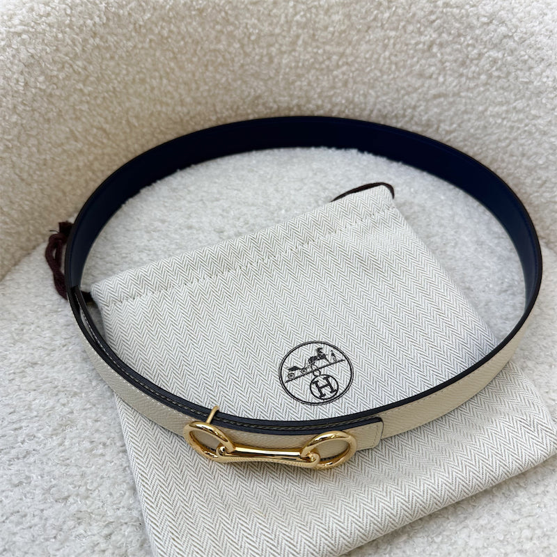 Hermes Heritage Belt Bucket in GHW with 24mm Reversible Belt Strap in Bleu Navy Swift Leather and Craie Epsom Leather