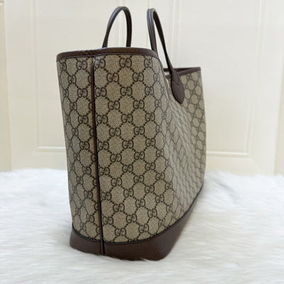 Gucci Ophidia Medium Tote in GG Supreme Canvas with Brown Leather Trim