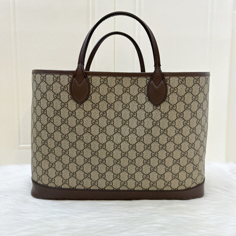 Gucci Ophidia Medium Tote in GG Supreme Canvas with Brown Leather Trim