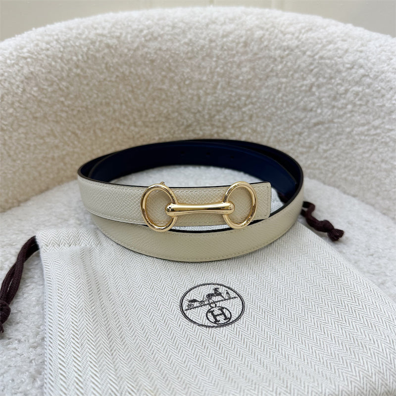 Hermes Heritage Belt Bucket in GHW with 24mm Reversible Belt Strap in Bleu Navy Swift Leather and Craie Epsom Leather