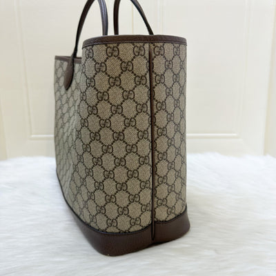 Gucci Ophidia Medium Tote in GG Supreme Canvas with Brown Leather Trim