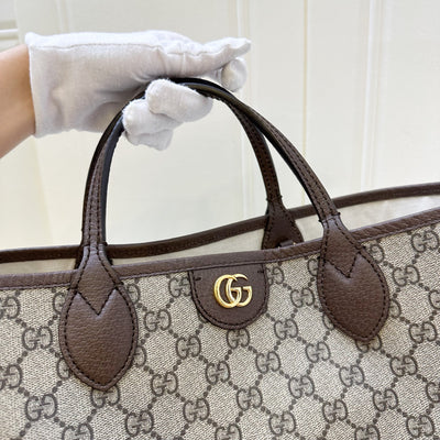 Gucci Ophidia Medium Tote in GG Supreme Canvas with Brown Leather Trim