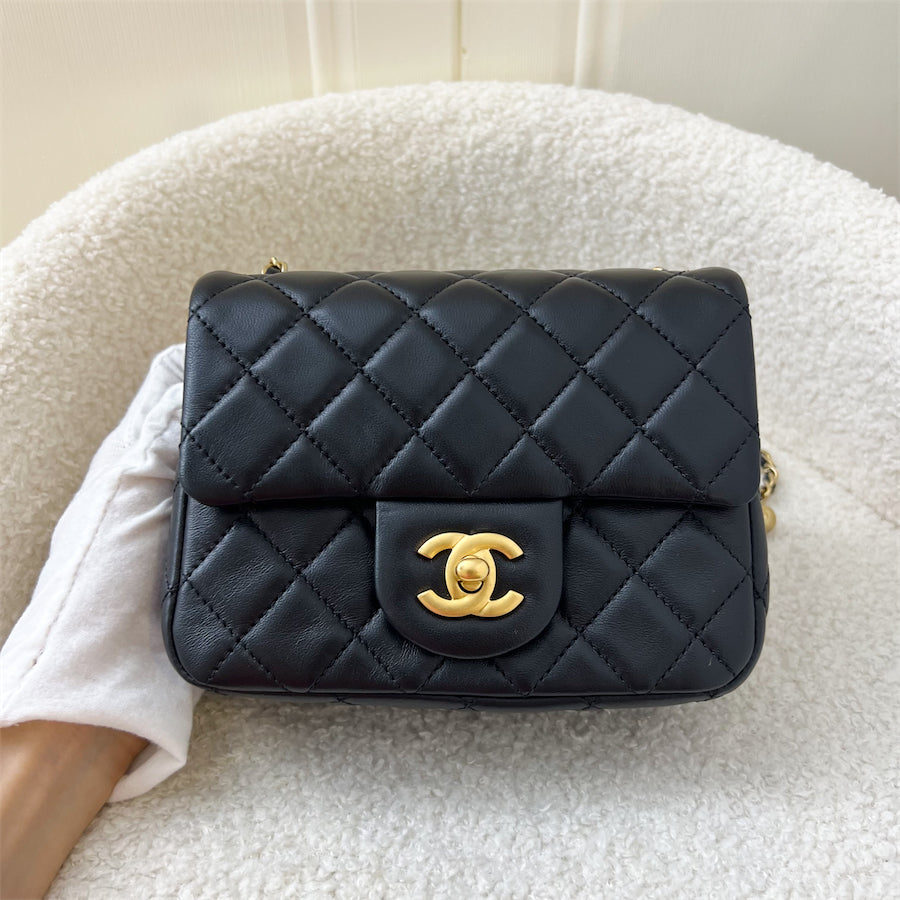 Chanel Pearl Crush Mini Square Flap in Black Lambskin AGHW Brands Lover