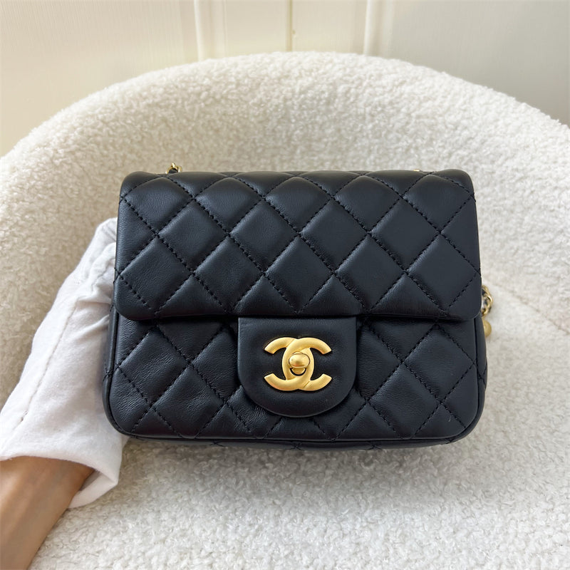 Chanel Pearl Crush Mini Square Flap in Black Lambskin AGHW