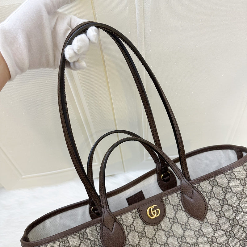 Gucci Ophidia Medium Tote in GG Supreme Canvas with Brown Leather Trim