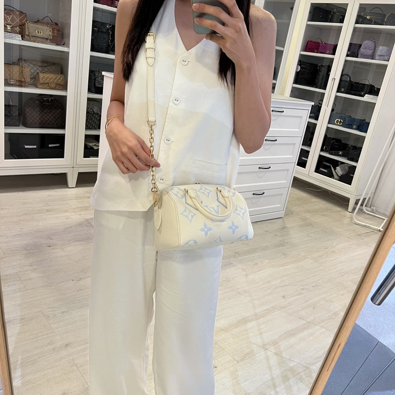 LV Milky Way Speedy 20 in Latte and Candy Blue Giant Monogram Empreinte Leather and GHW