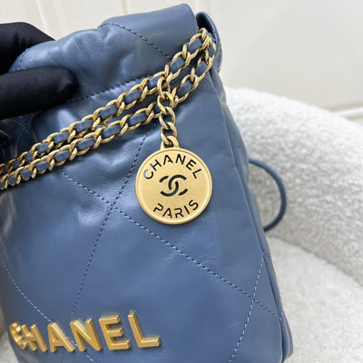 Chanel 22 Mini Hobo Bag in Blue Calfskin and AGHW