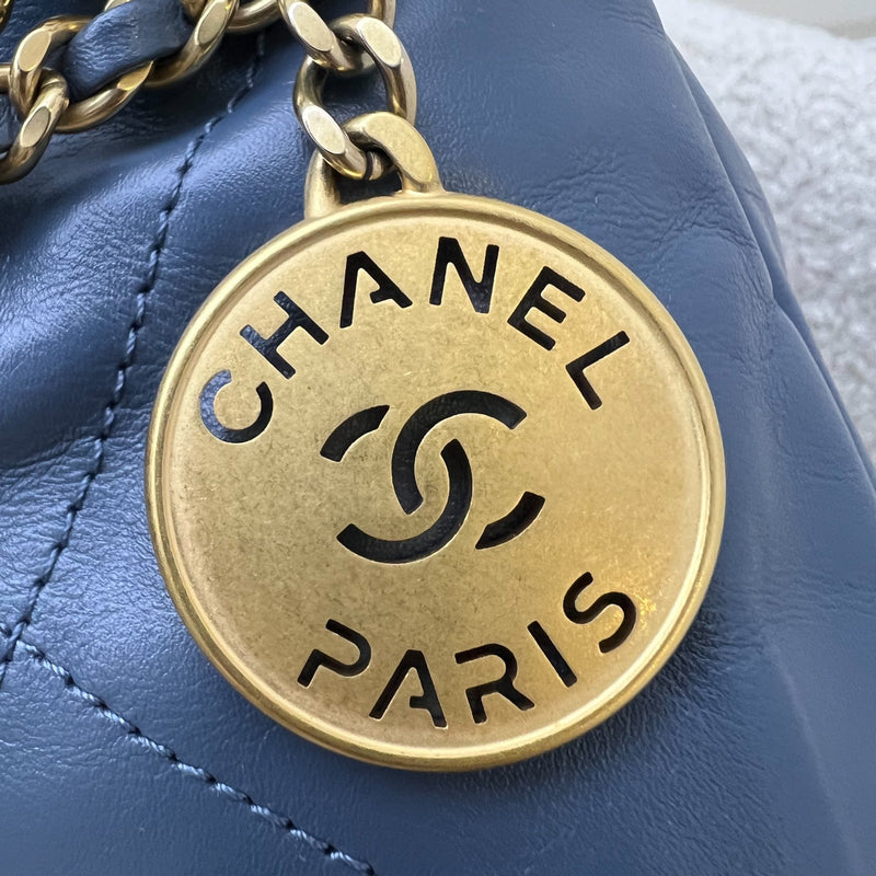Chanel 22 Mini Hobo Bag in Blue Calfskin and AGHW