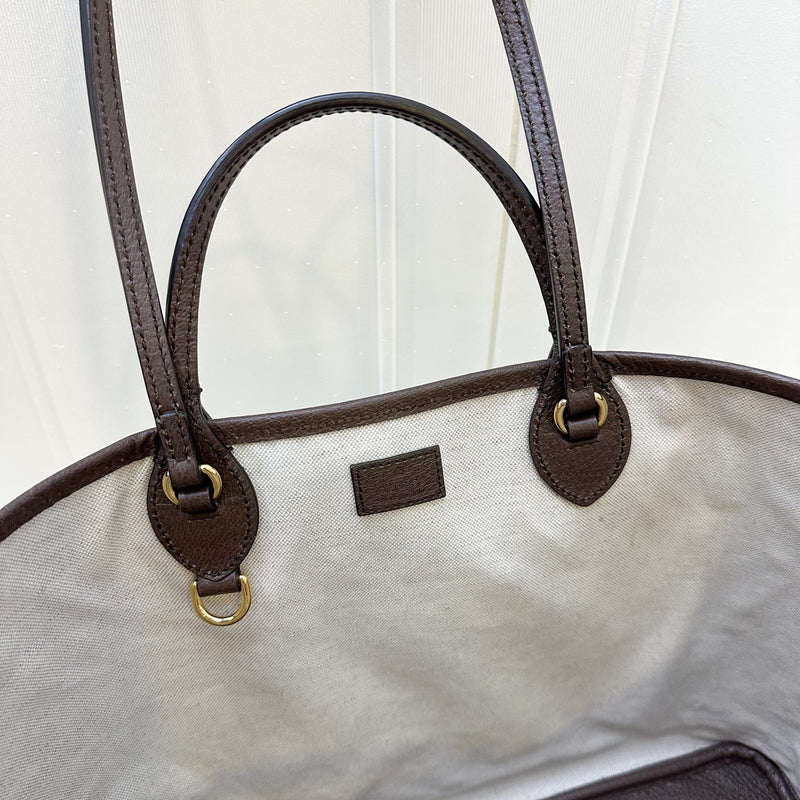 Gucci Ophidia Medium Tote in GG Supreme Canvas with Brown Leather Trim