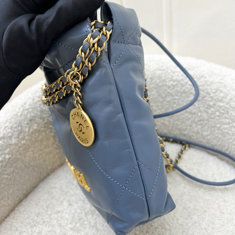 Chanel 22 Mini Hobo Bag in Blue Calfskin and AGHW