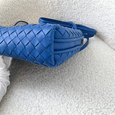 Bottega Veneta Intrecciato Nappa Crossbody in Blue Calf Leather in Gun Metal Hardware