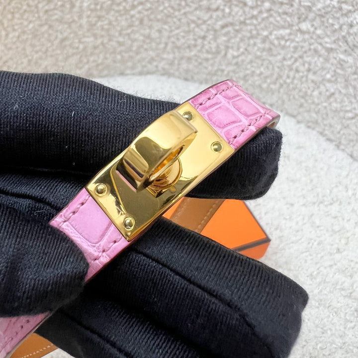 Hermes Kelly Double Tour Bracelet in Pink Matte Alligator Leather