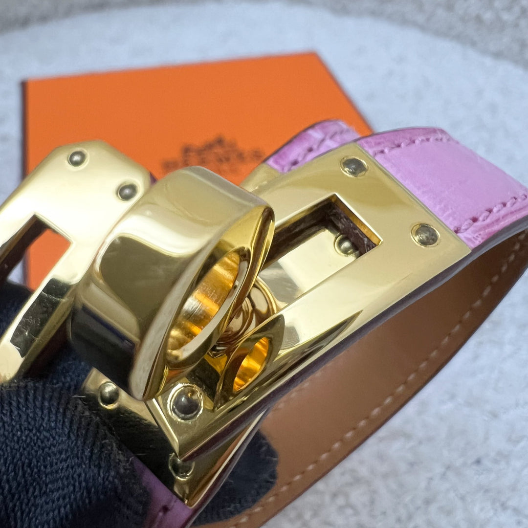 Hermes Kelly Double Tour Bracelet in Pink Matte Alligator Leather