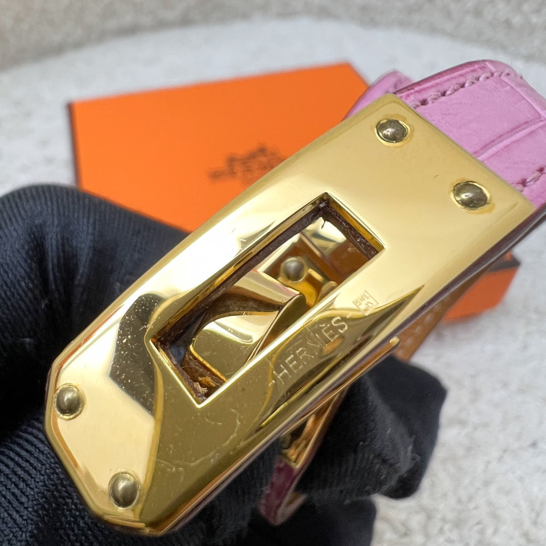 Hermes Kelly Double Tour Bracelet in Pink Matte Alligator Leather
