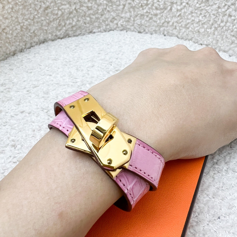 Hermes Kelly Double Tour Bracelet in Pink Matte Alligator Leather