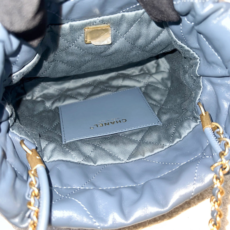 Chanel 22 Mini Hobo Bag in Blue Calfskin and AGHW