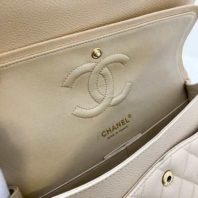 Chanel Medium Classic Flap CF in Beige Clair Caviar and GHW