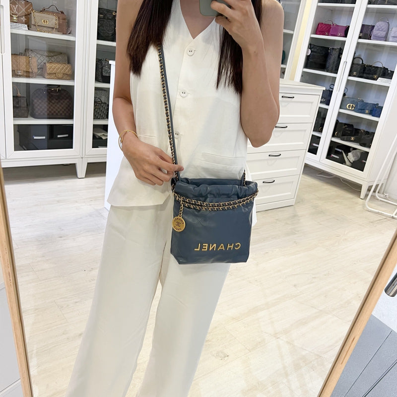 Chanel 22 Mini Hobo Bag in Blue Calfskin and AGHW