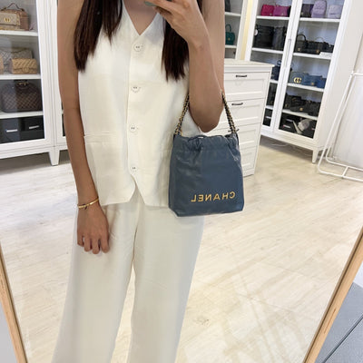 Chanel 22 Mini Hobo Bag in Blue Calfskin and AGHW