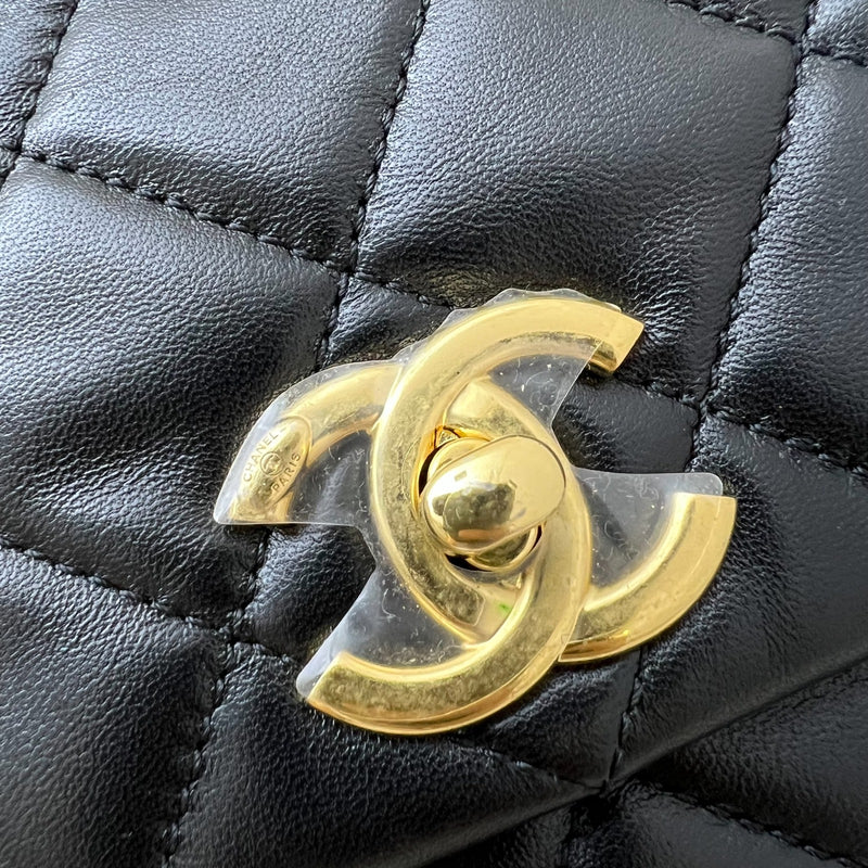 Chanel Seasonal Medium Flap with Imitation Pearl and Black Resin Chain in Black Lambskin and GHW (23cm) (Model: AS3480)