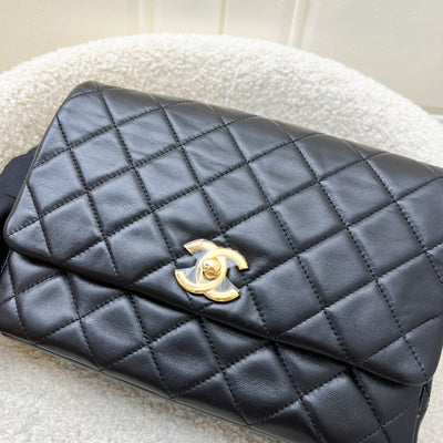 Chanel Seasonal Medium Flap with Imitation Pearl and Black Resin Chain in Black Lambskin and GHW (23cm) (Model: AS3480)