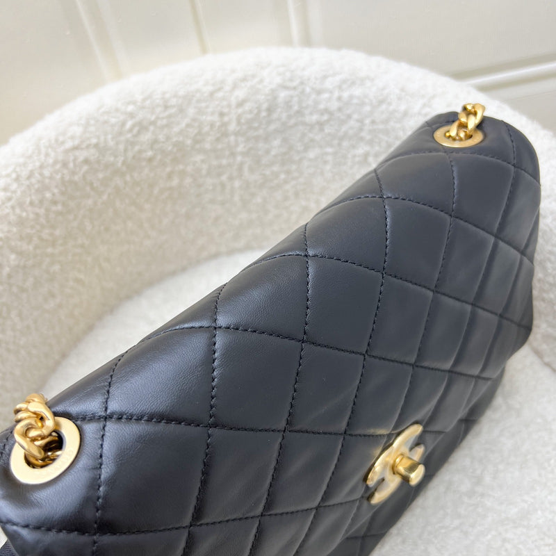 Chanel Seasonal Medium Flap with Imitation Pearl and Black Resin Chain in Black Lambskin and GHW (23cm) (Model: AS3480)