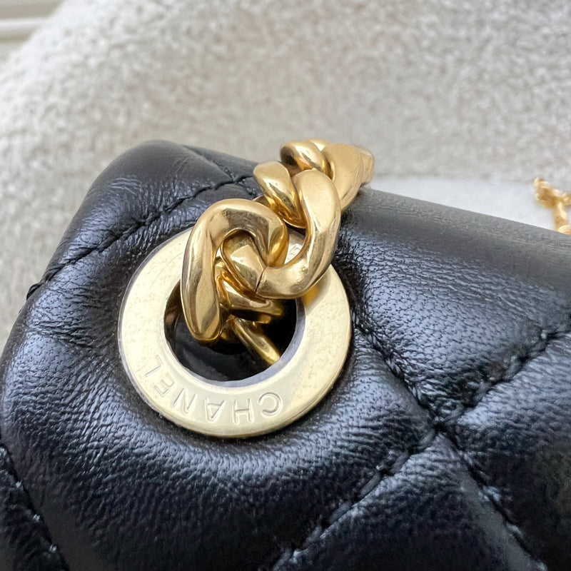Chanel Seasonal Medium Flap with Imitation Pearl and Black Resin Chain in Black Lambskin and GHW (23cm) (Model: AS3480)