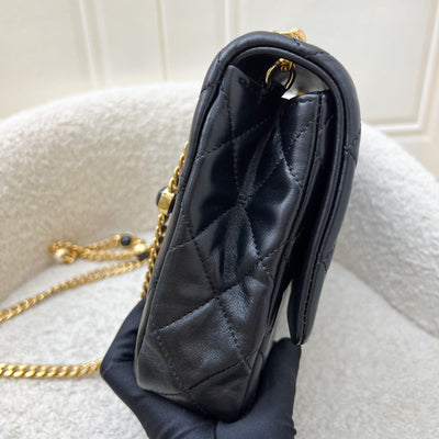 Chanel Seasonal Medium Flap with Imitation Pearl and Black Resin Chain in Black Lambskin and GHW (23cm) (Model: AS3480)