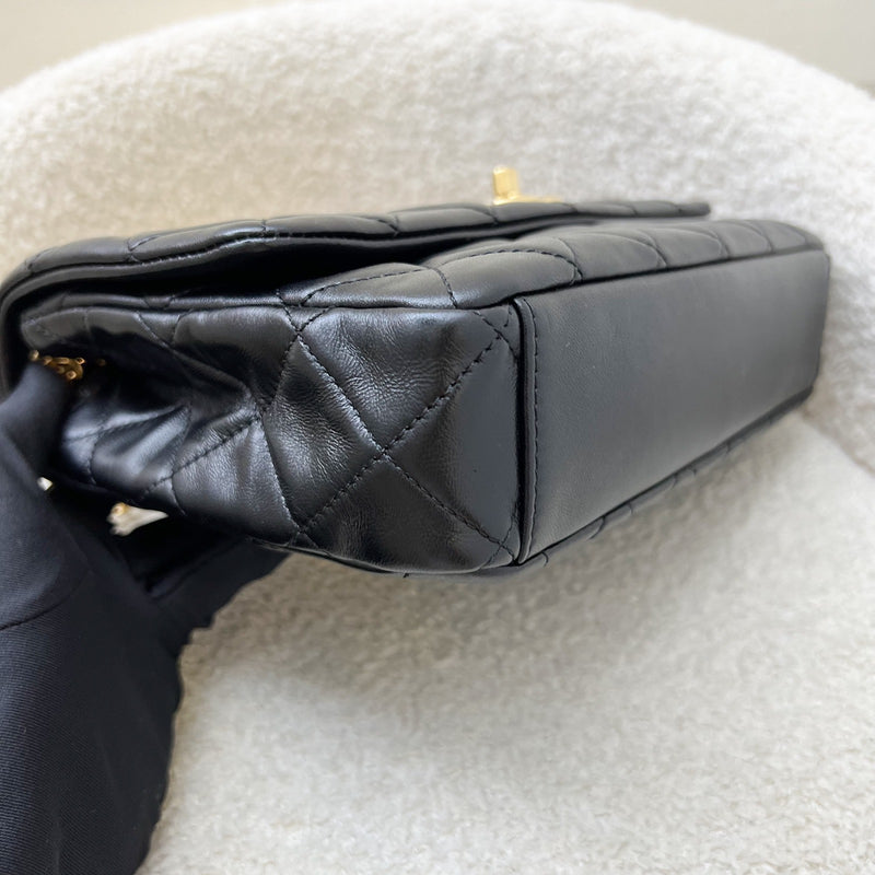 Chanel Seasonal Medium Flap with Imitation Pearl and Black Resin Chain in Black Lambskin and GHW (23cm) (Model: AS3480)