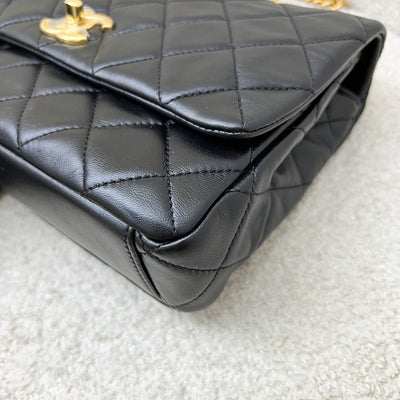 Chanel Seasonal Medium Flap with Imitation Pearl and Black Resin Chain in Black Lambskin and GHW (23cm) (Model: AS3480)