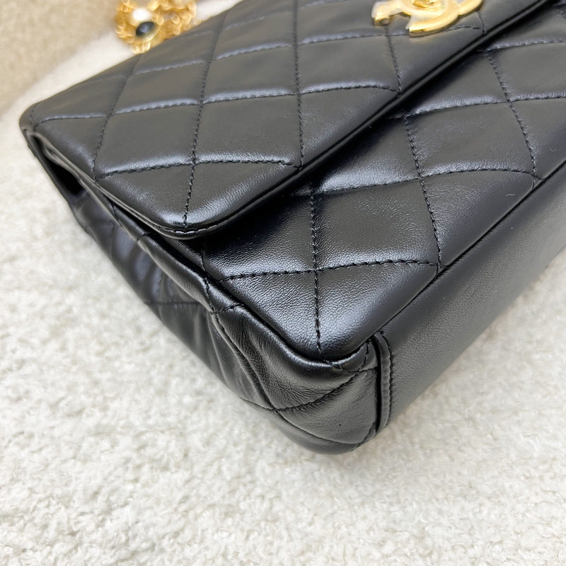 Chanel Seasonal Medium Flap with Imitation Pearl and Black Resin Chain in Black Lambskin and GHW (23cm) (Model: AS3480)