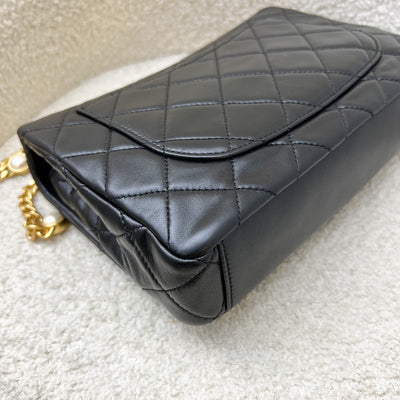 Chanel Seasonal Medium Flap with Imitation Pearl and Black Resin Chain in Black Lambskin and GHW (23cm) (Model: AS3480)