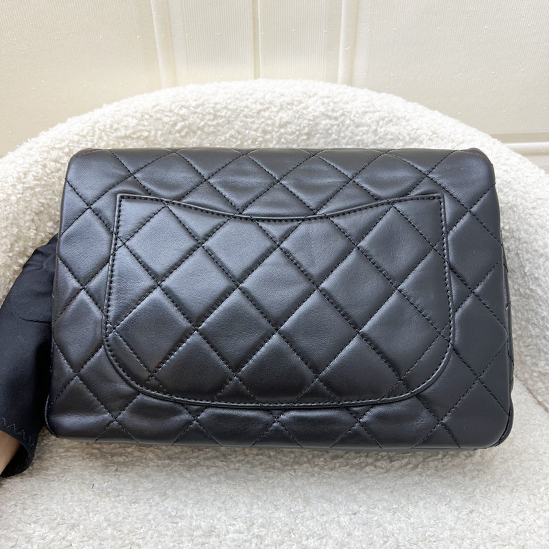 Chanel Seasonal Medium Flap with Imitation Pearl and Black Resin Chain in Black Lambskin and GHW (23cm) (Model: AS3480)