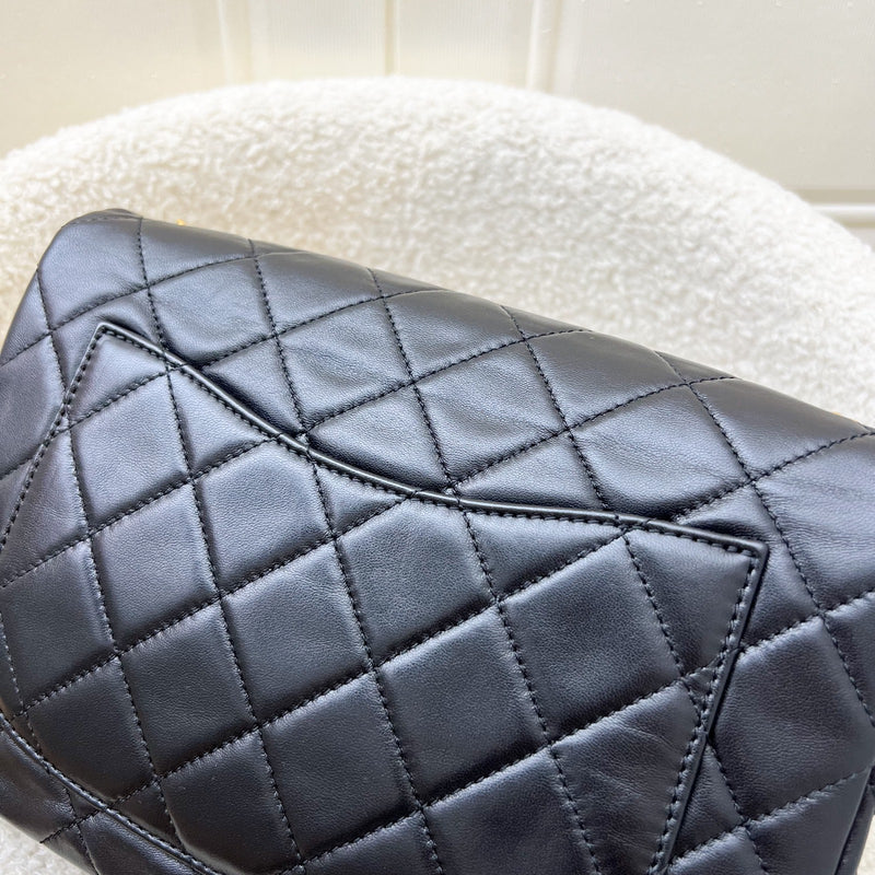 Chanel Seasonal Medium Flap with Imitation Pearl and Black Resin Chain in Black Lambskin and GHW (23cm) (Model: AS3480)