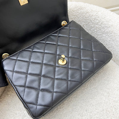 Chanel Seasonal Medium Flap with Imitation Pearl and Black Resin Chain in Black Lambskin and GHW (23cm) (Model: AS3480)