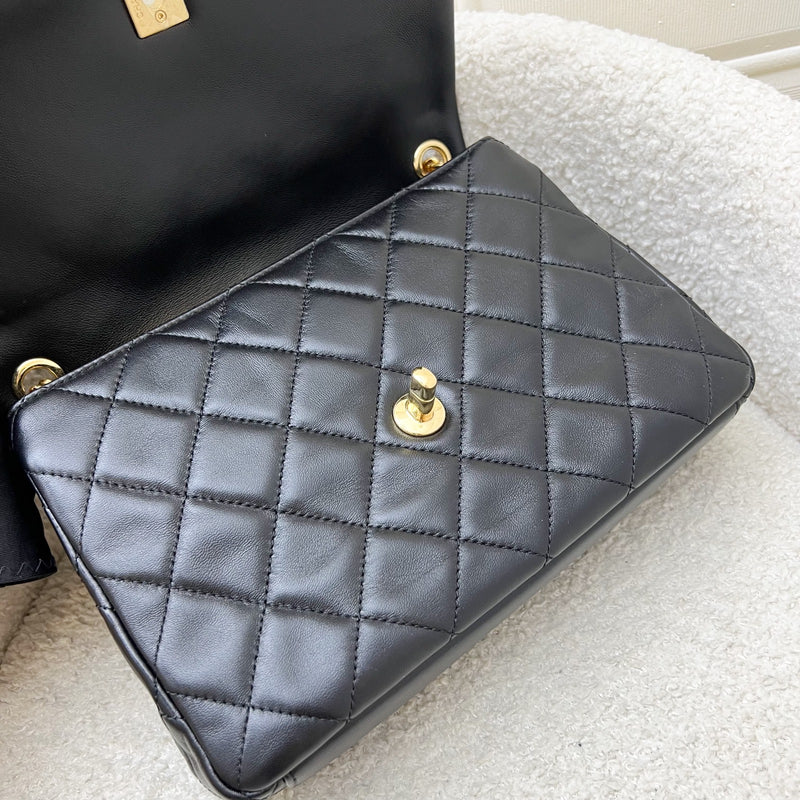 Chanel Seasonal Medium Flap with Imitation Pearl and Black Resin Chain in Black Lambskin and GHW (23cm) (Model: AS3480)