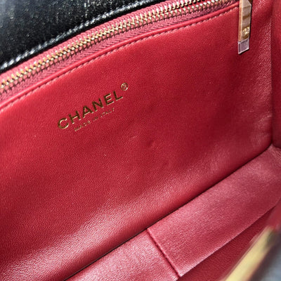 Chanel Seasonal Medium Flap with Imitation Pearl and Black Resin Chain in Black Lambskin and GHW (23cm) (Model: AS3480)