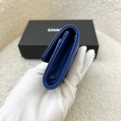 Chanel Boy Card Holder in Blue Lambskin and AGHW (Model: A80603)