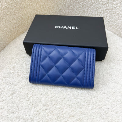 Chanel Boy Card Holder in Blue Lambskin and AGHW (Model: A80603)