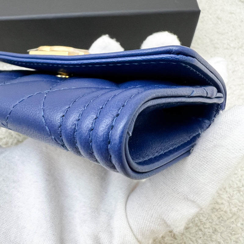 Chanel Boy Card Holder in Blue Lambskin and AGHW (Model: A80603)