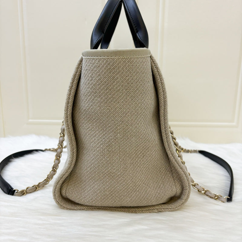 Chanel Small Deauville Tote in 22S Beige Fabric, Black Trim and Handles and LGHW