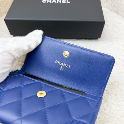 Chanel Boy Card Holder in Blue Lambskin and AGHW (Model: A80603)