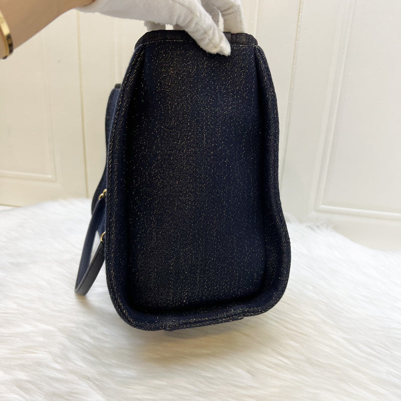 Chanel Deauville Medium Tote in Navy Fabric, Glittery Threading and LGHW