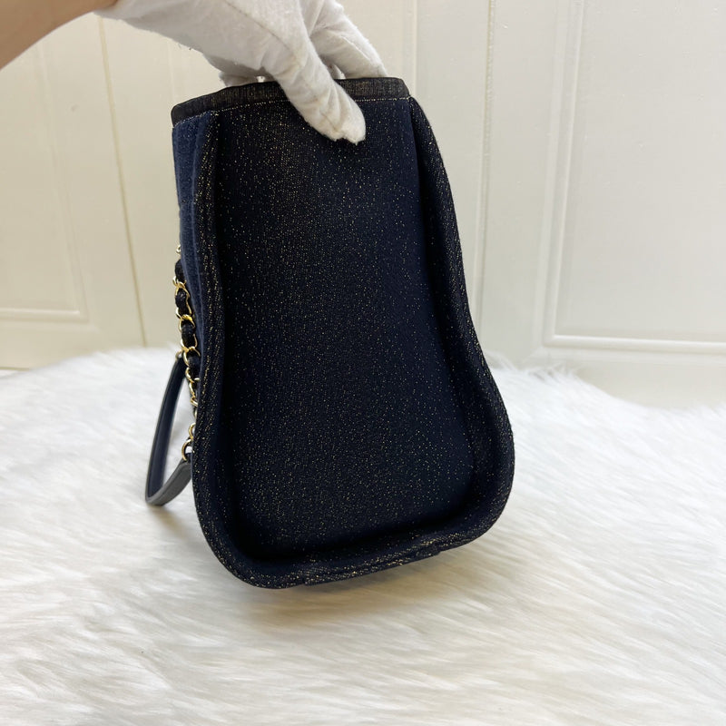 Chanel Deauville Medium Tote in Navy Fabric, Glittery Threading and LGHW