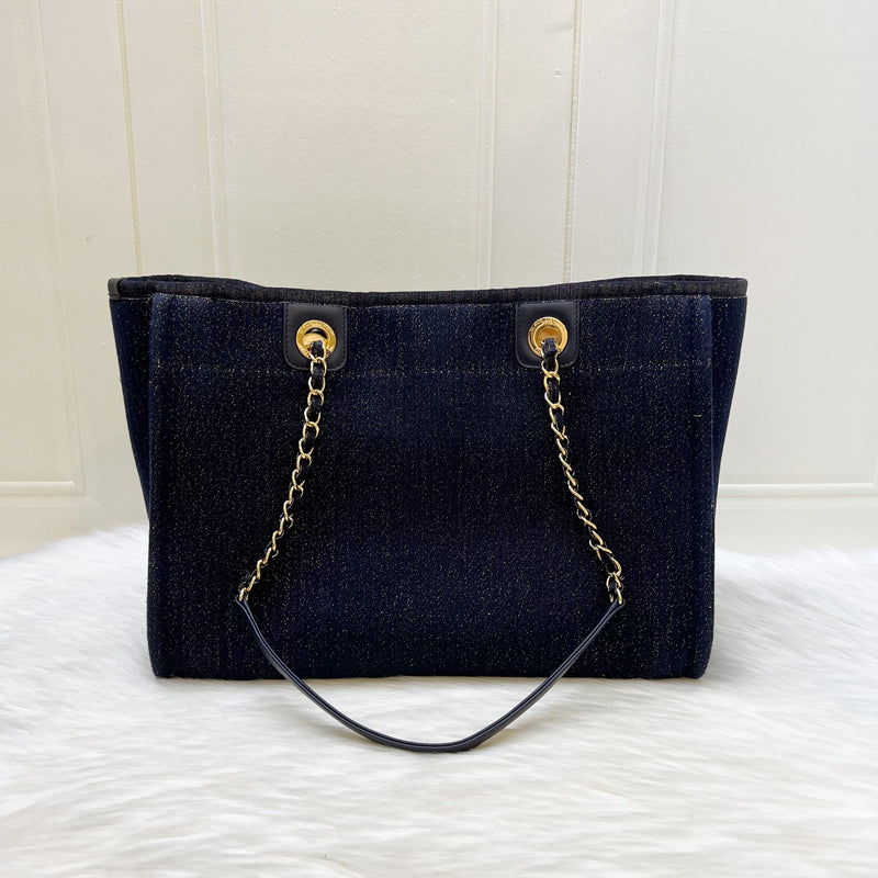 Chanel Deauville Medium Tote in Navy Fabric, Glittery Threading and LGHW