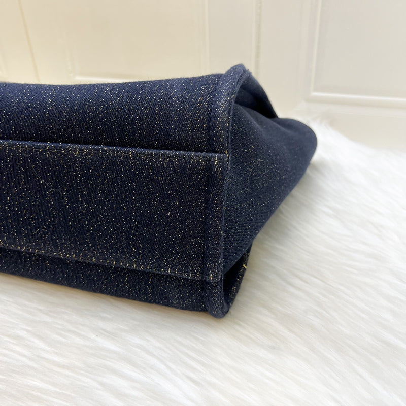 Chanel Deauville Medium Tote in Navy Fabric, Glittery Threading and LGHW